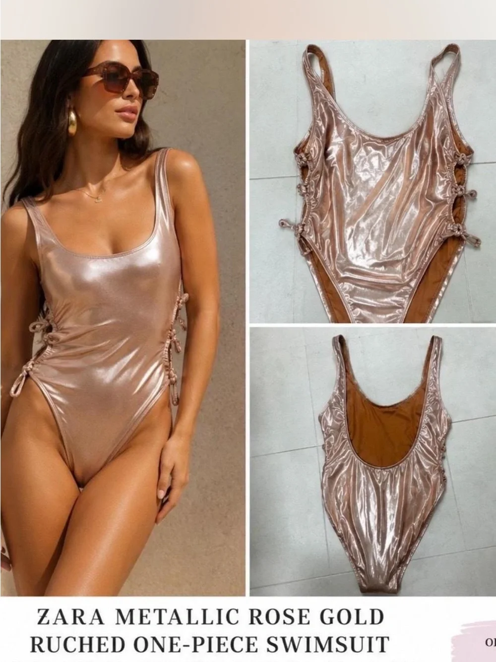 Zara Metallic Rose Gold One-Piece Swimsuit